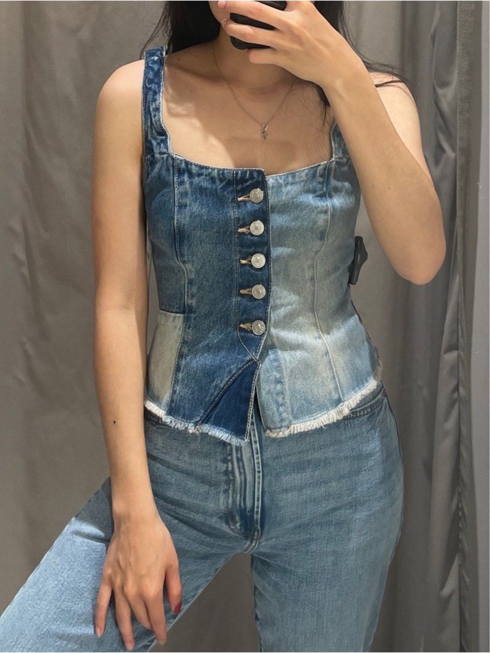 Zara Two-Tone Denim Corset Top- Size XS